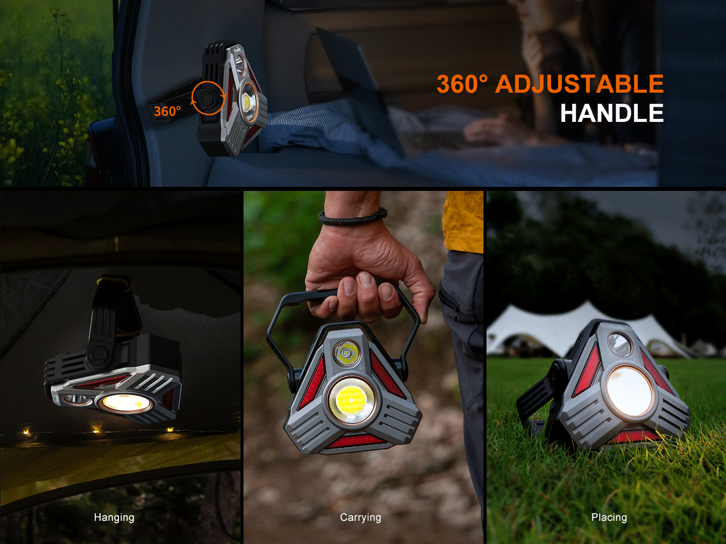 Fenix CP50R Multifunction Vehicle camping Lantern with 360 degrees adjustable handle.