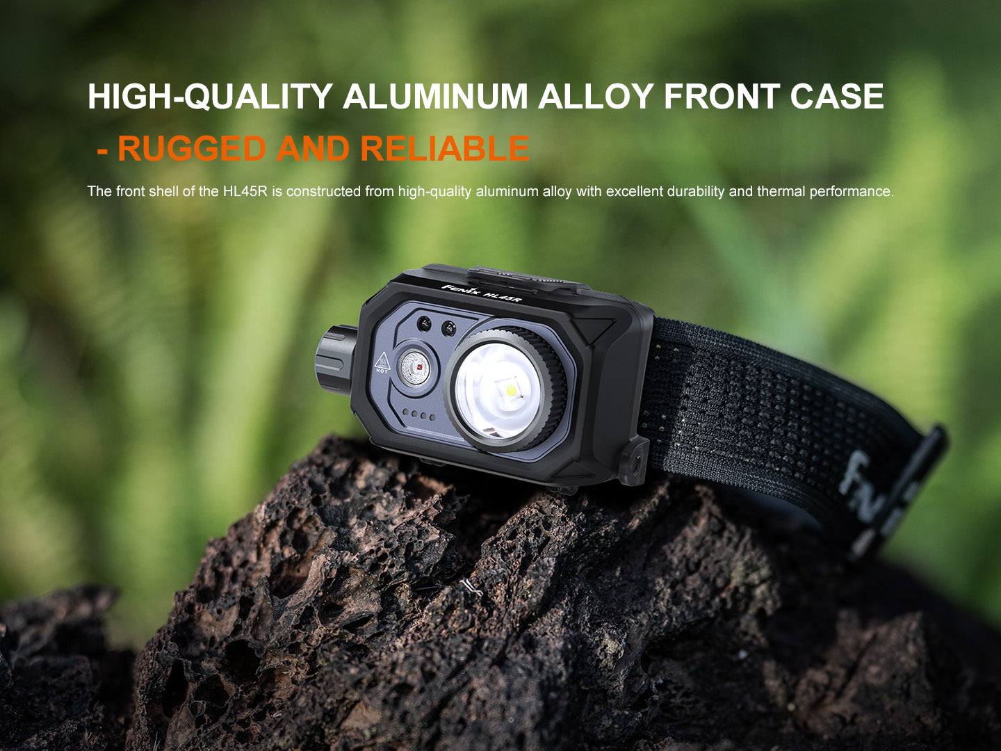 Fenix HL45 Multipurpose Focusable Induction Headlamp with high quality aluminum alloy front case.