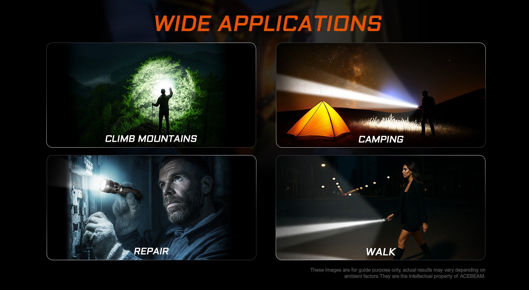 Acebeam EC90 Long Range EDC Flashlight with 573 meters beam distance and 4300 lumens for climbing mountains, camping, repair and walking.