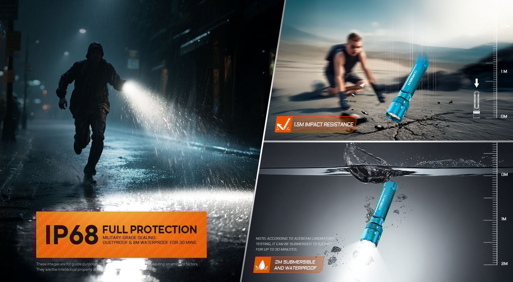 Acebeam K1 EDC Flashlight - Triple Light Source with Cyan 488nm Beam with ip68 full protection.