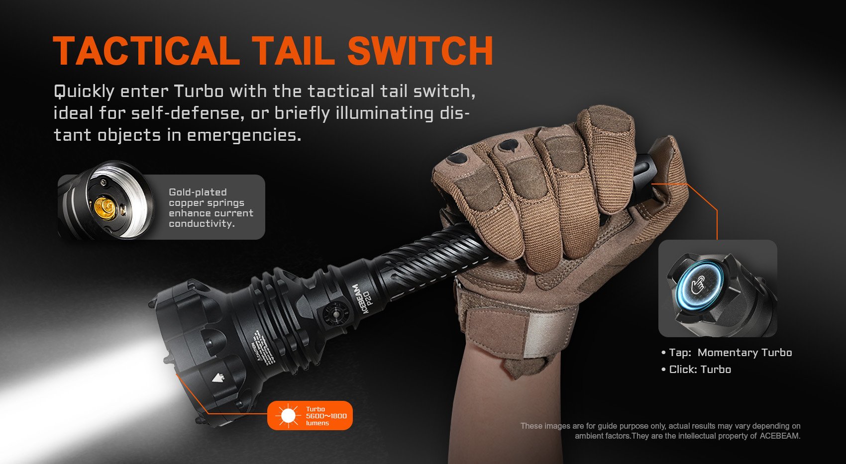 Acebeam P20 Ultra-Throw Flashlight | 1280 meter Long-Range Beam with tactical tail switch.