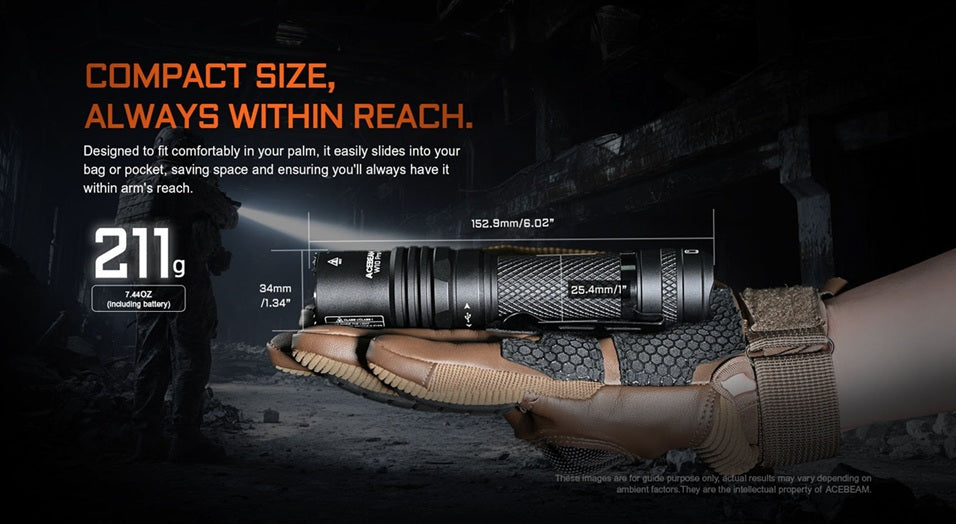 Acebeam W10 Pro LEP Tactical Flashlight – Ultra Focused 1425m Beam Distance with compact size and always within reach.