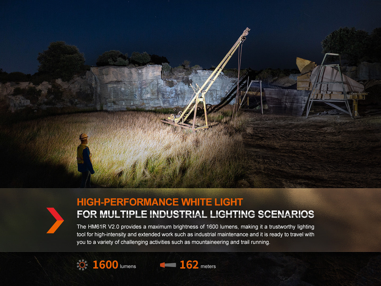 Fenix HM61R V2.0 High Performance Rechargeable Headlamp with high performance white light for multiple industrial scenarios.