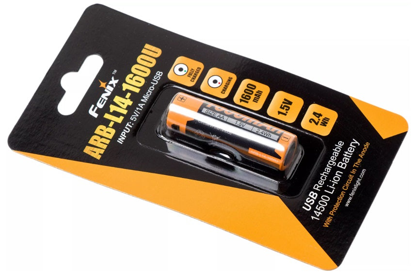 Fenix ARB-L14-1600U USB Rechargeable LI-in Battery in packaging.