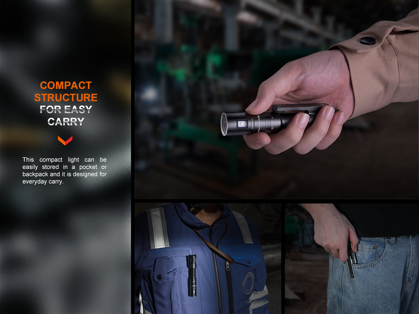 Fenix ld12R Dual Light Sources Multipurpose Portable Flashlight with compact structure for easy carry.