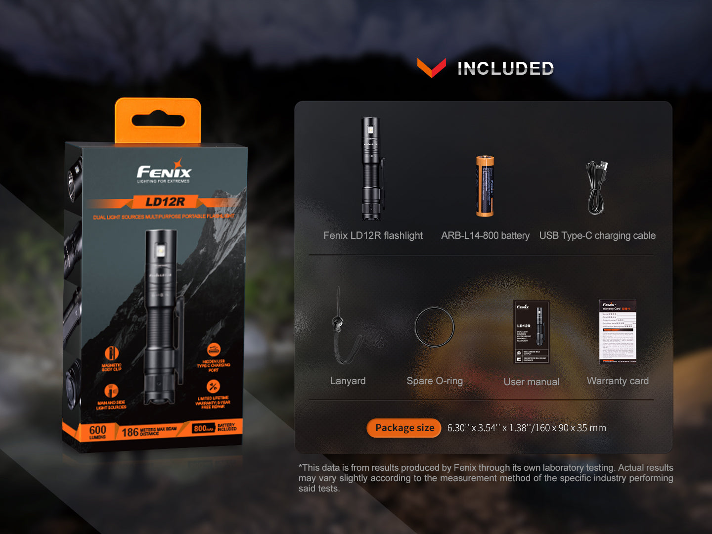 Fenix ld12R Dual Light Sources Multipurpose Portable Flashlight with accessories included.