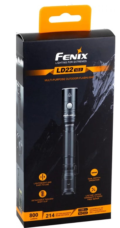 Packaging for Fenix LD22 V2 Flashlight
