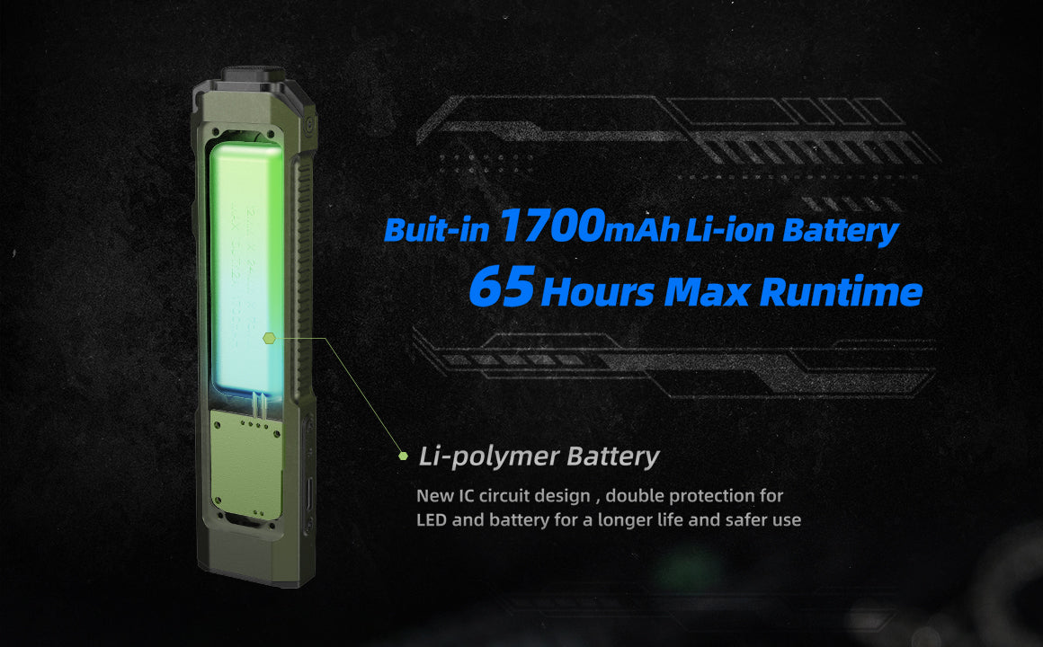 JetBeam E26 Kunai Tactical EDC Flashlight with built in 1700 mAh Li-ion battery and 65 hours maximum runtime.