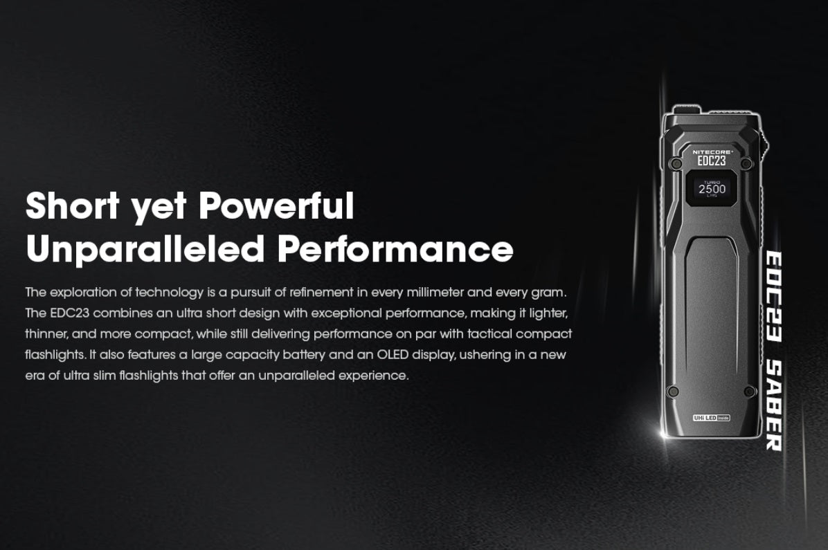 Nitecore EDC23 SABER Ultra Slim Pocket Tactical EDC Flashlight
with short yet powerful and unparalleled performance.