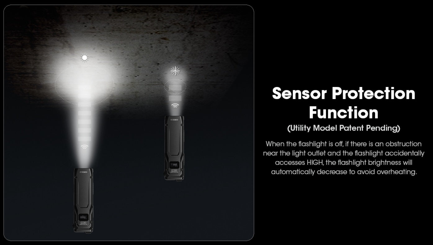 Nitecore EDC23 SABER Ultra Slim Pocket Tactical EDC Flashlight with sensor protection function.