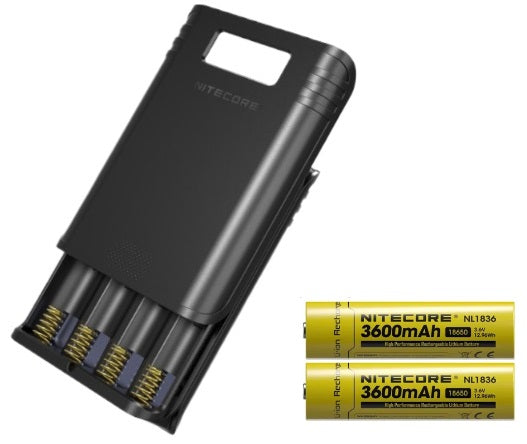 Nitecore F4 Four Slot Flexible Power Bank with Nitecore two NL1836 lithium batteries