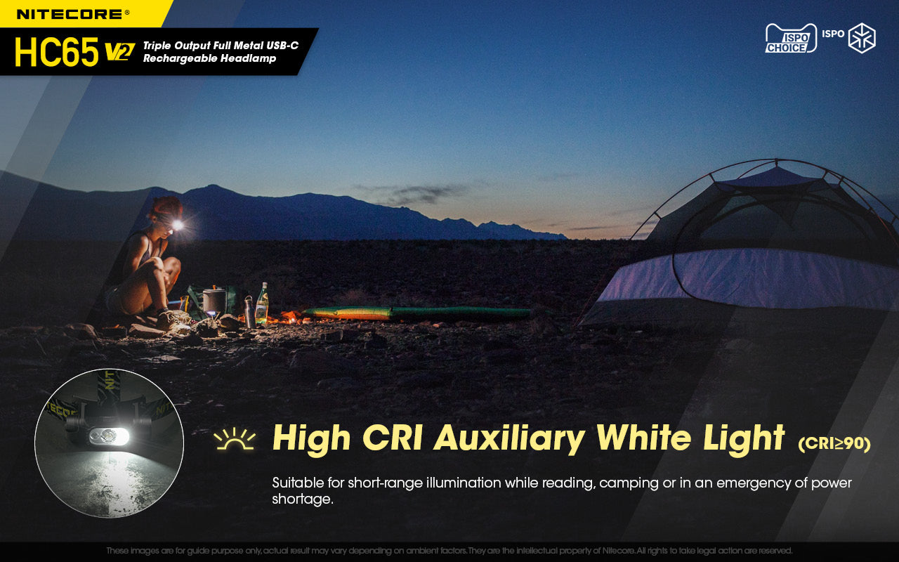 Nitecore HC65 V2 Triple Output Full Metal USB C Rechargeable Headlamp with high CRI Auxiliary White Light.