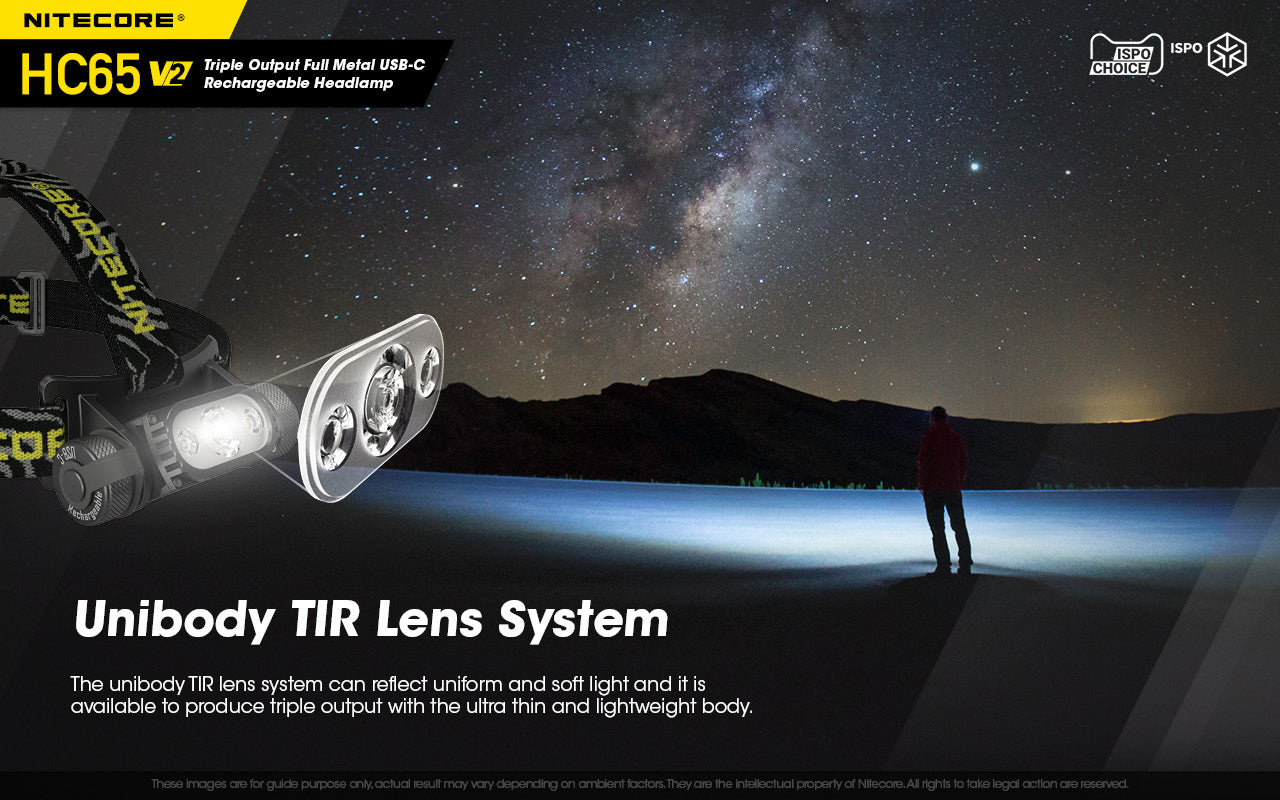 Nitecore HC65 V2 Triple Output Full Metal USB C Rechargeable Headlamp with unibody TIR lens systems.