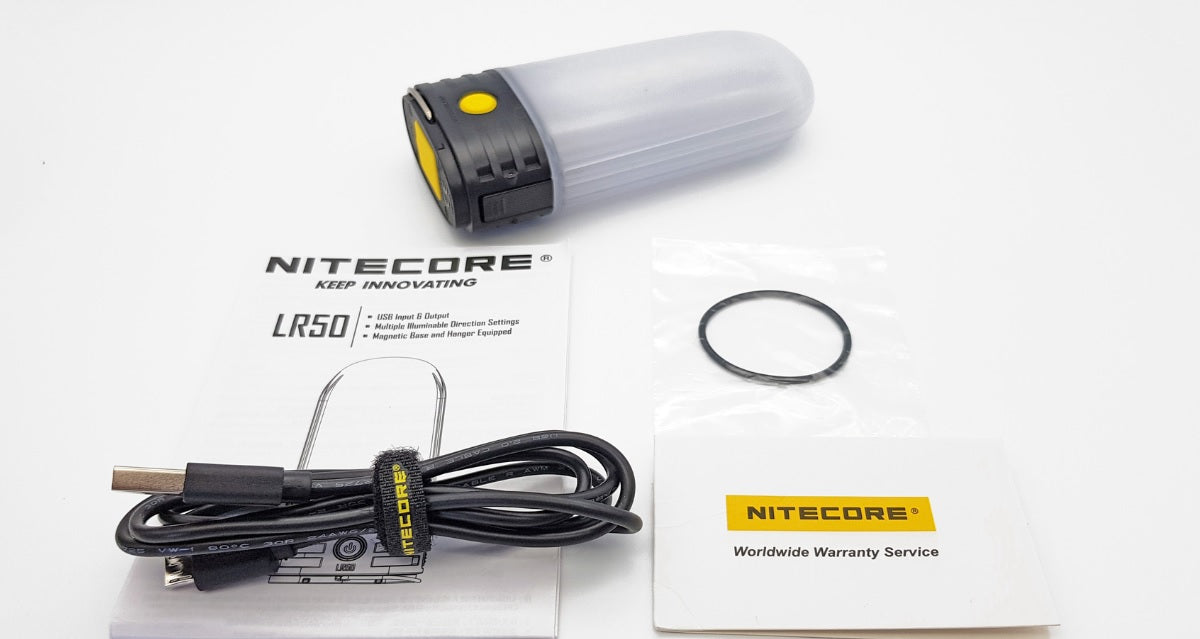 Nitecore LR50 250 lumens Camping Lantern with built in Power Bank + Battery Charger with accessories.