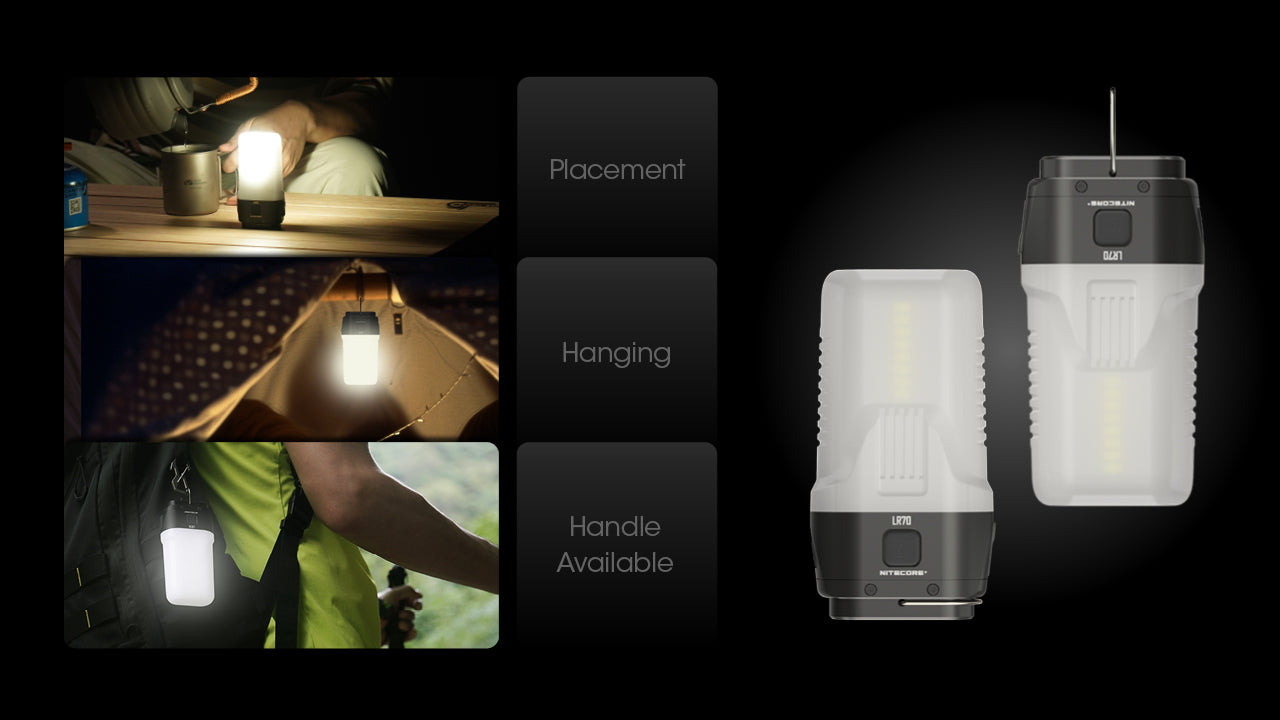 Nitecore LR70 3 in 1 Rechargeable Lantern Flashlight for hanging, placement and handle available