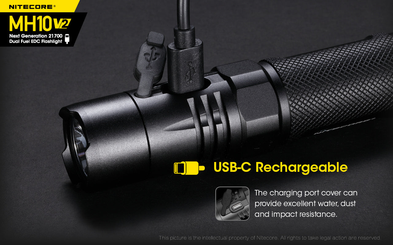 Nitecore MH10 V2 Next Generation 21700 Dual Fuel EDC Flashlight with usb c rechargeable