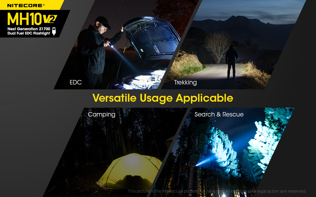 Nitecore MH10 V2 Next Generation 21700 Dual Fuel EDC Flashlight with versatile usage applicable.