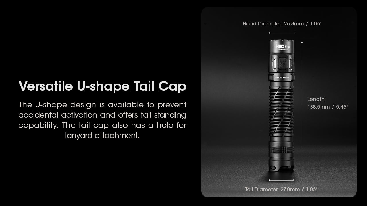 NITECORE MH12 Pro Ultra Long Range Flashlight with versatile U shaped Tail Cap..