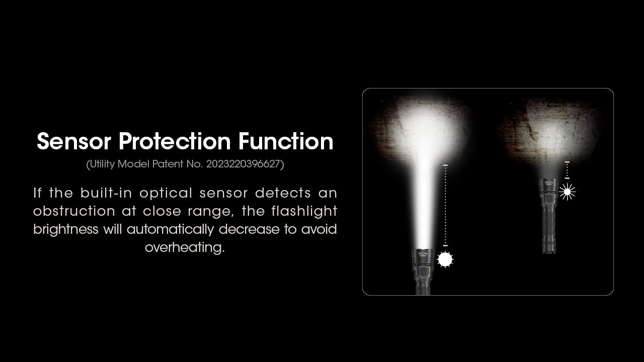 Nitecore Mh25 Pro Ultra Long Range USB C Rechargeable Flashlight with sensor protection function.