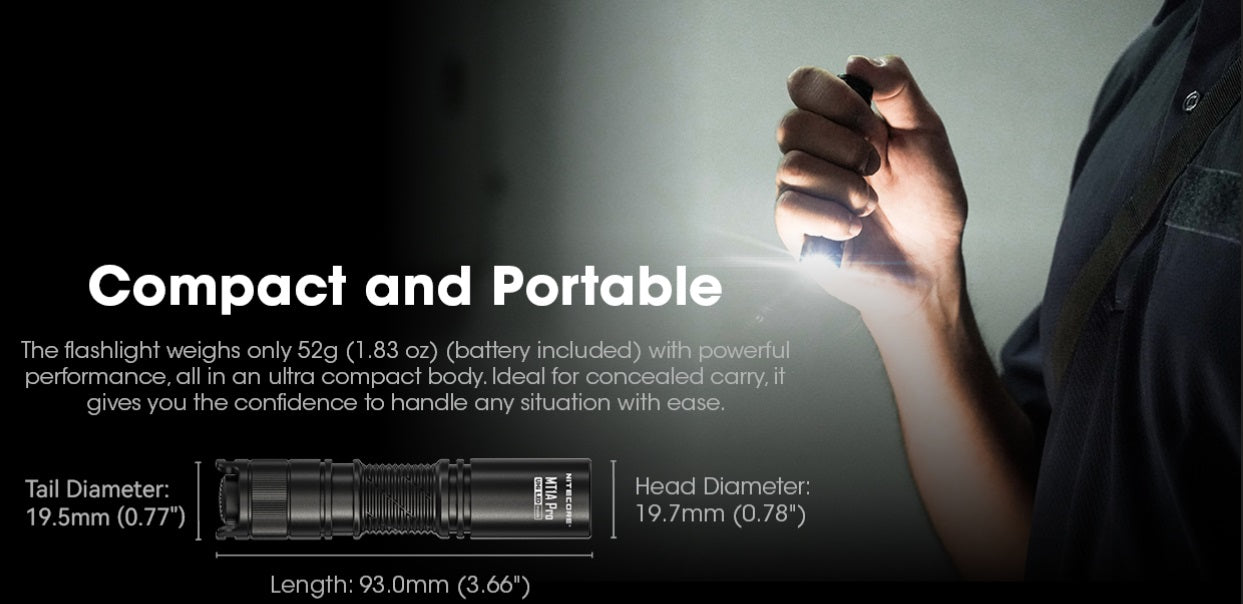 Nitecore MT1A Pro 800 Lumens Rechargeable AA Flashlight is compact and portable.