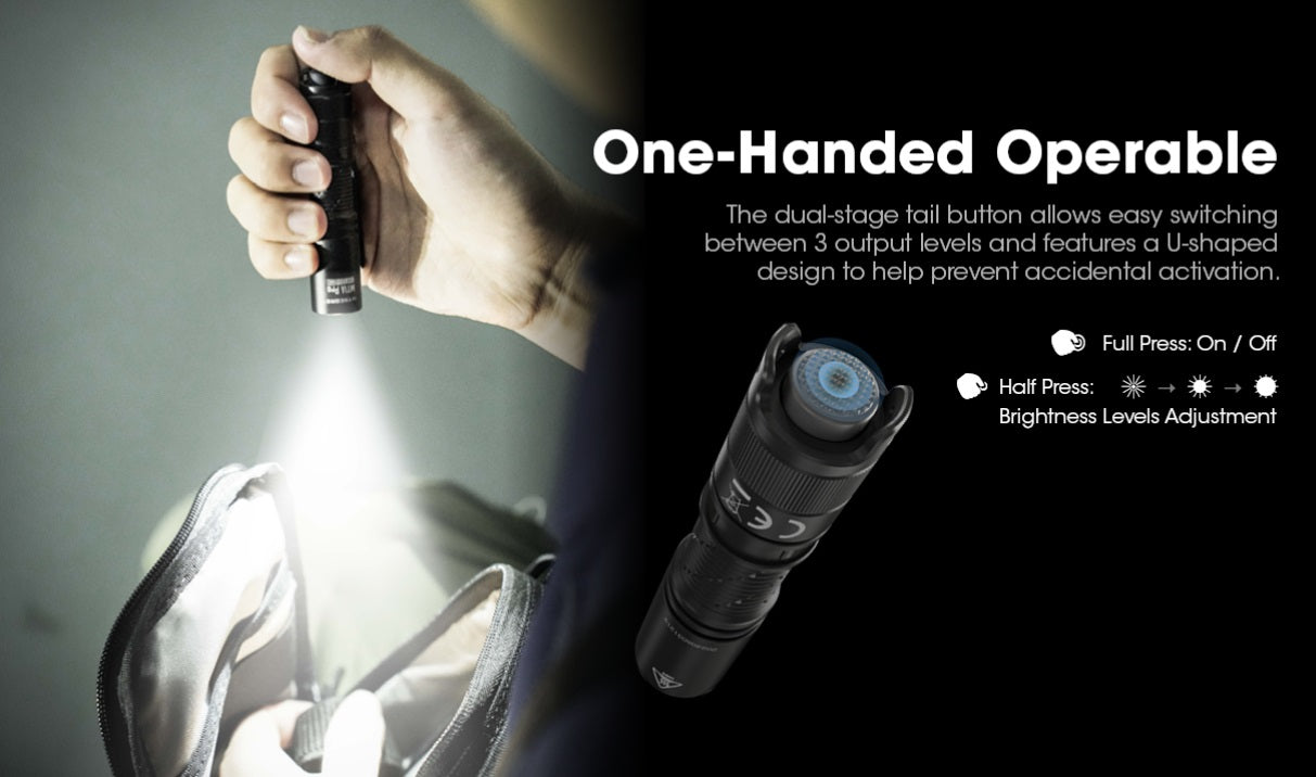 Nitecore MT1A Pro 800 Lumens Rechargeable AA Flashlight with one handed operable.