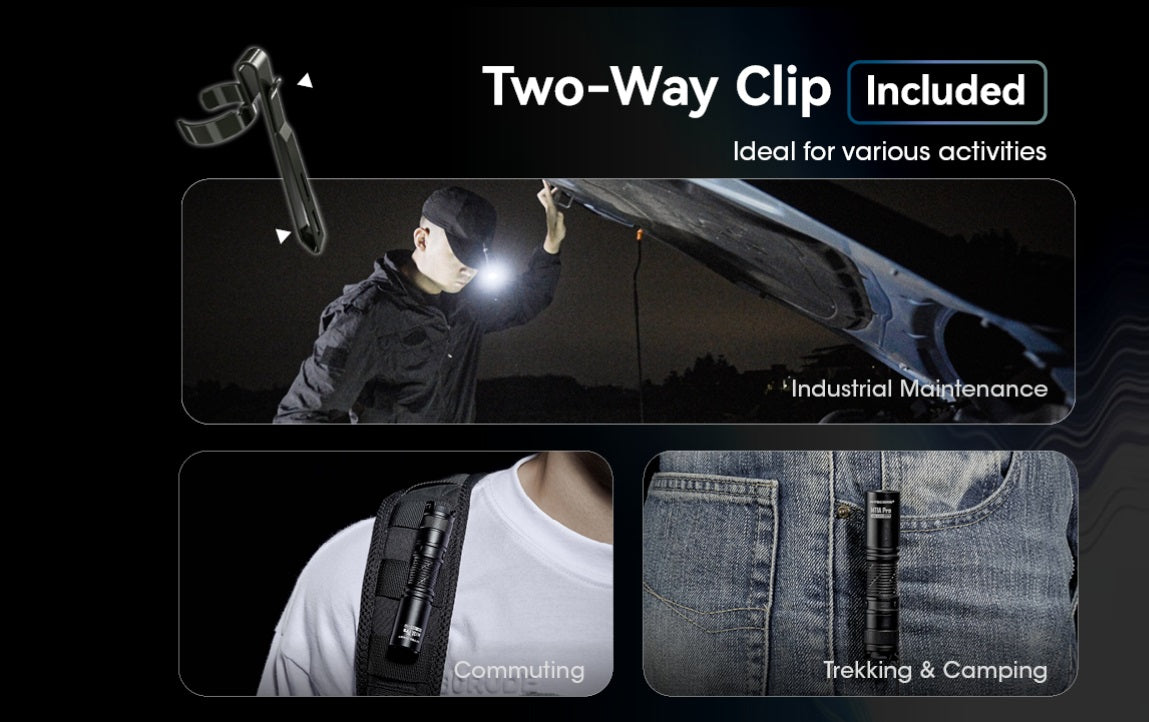 Nitecore MT1A Pro 800 Lumens Rechargeable AA Flashlight with two way clip.