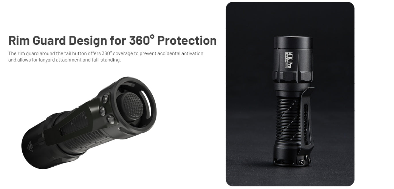 Nitecore MT1C Pro High Output Compact Tactical Flashlight with rm guard design for 360 degrees protection.