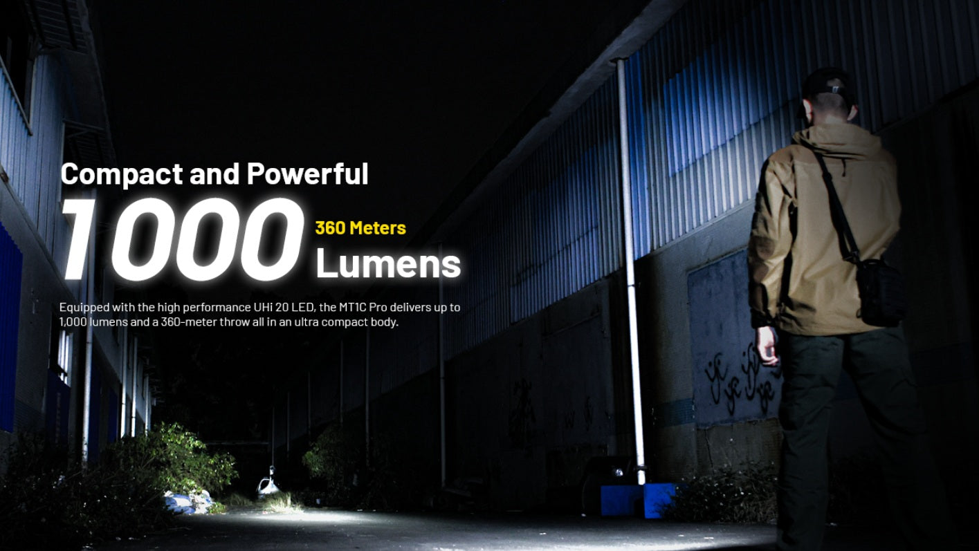 Nitecore MT1C Pro High Output Compact Tactical Flashlight is compact and powerful with 1000 lumens.