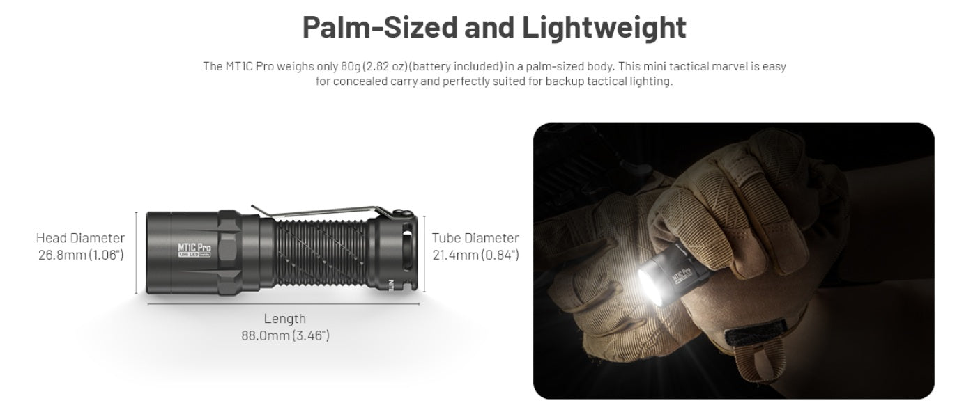 Nitecore MT1C Pro High Output Compact Tactical Flashlight with palm sized and Lightweight.
