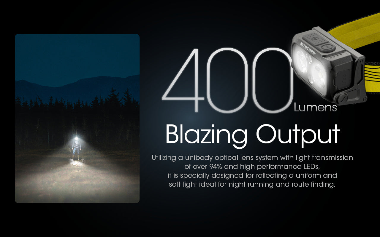 Nitecore NU25 Dual Beam USB-C Rechargeable Lightweight 400 Lumens headlamp with 400 blazing output.