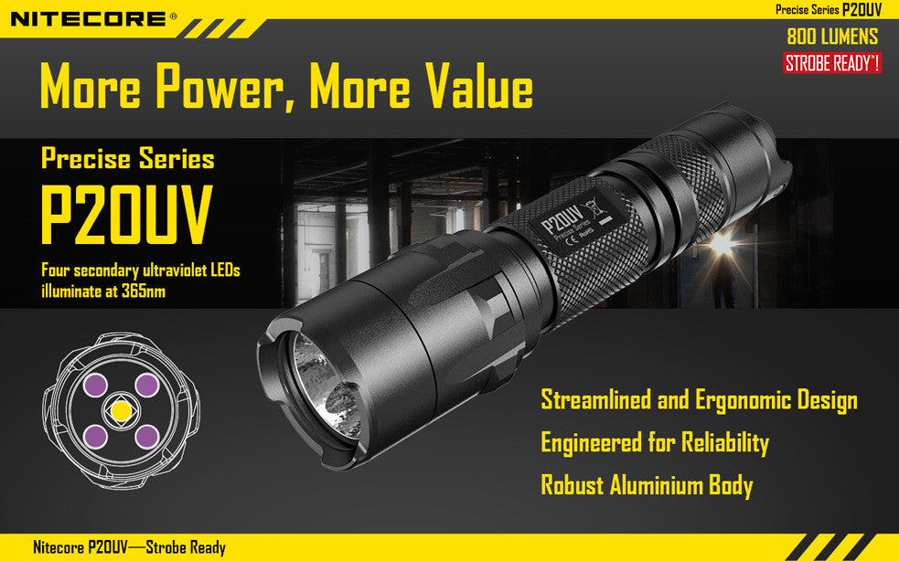 Nitecore P20UV CREE XM-L2 LED Flashlight - 800 Lumens Runs on 2 x CR123A or 1 x 18650 Battery