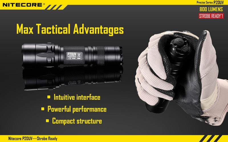 Nitecore P20UV CREE XM-L2 LED Flashlight - 800 Lumens  Runs on 2 x CR123A or 1 x 18650 Battery
