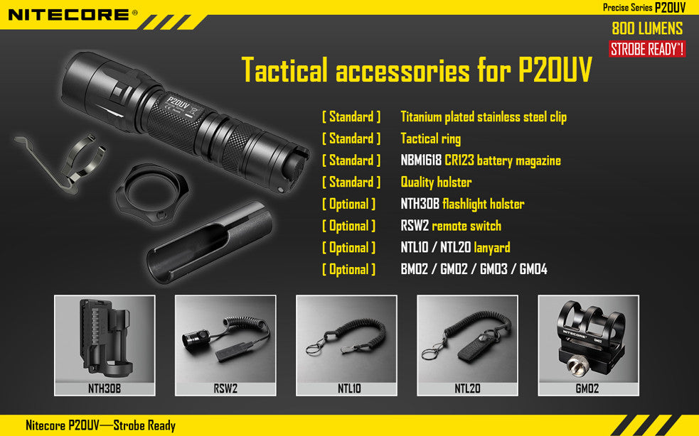 Nitecore P20UV CREE XM-L2 LED Flashlight - 800 Lumens Runs on 2 x CR123A or 1 x 18650 Battery
