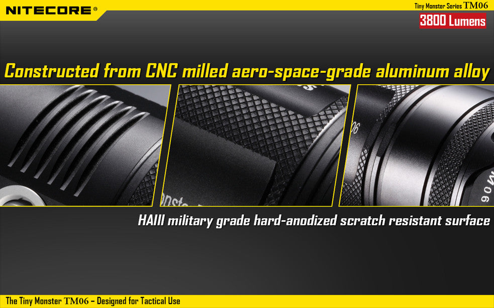 Nitecore TM06 Tactical LED Flashlight with 4 x Nitecore NL1823 2300 mAh 18650 lithium batteries