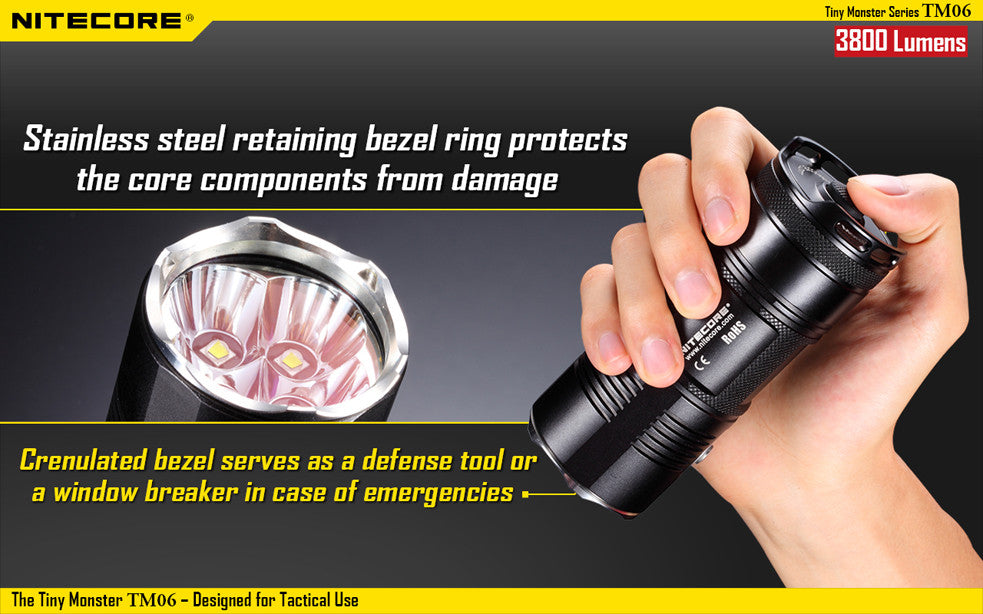 Nitecore TM06 Tactical LED Flashlight with 4 x Nitecore NL1823 2300 mAh 18650 lithium batteries