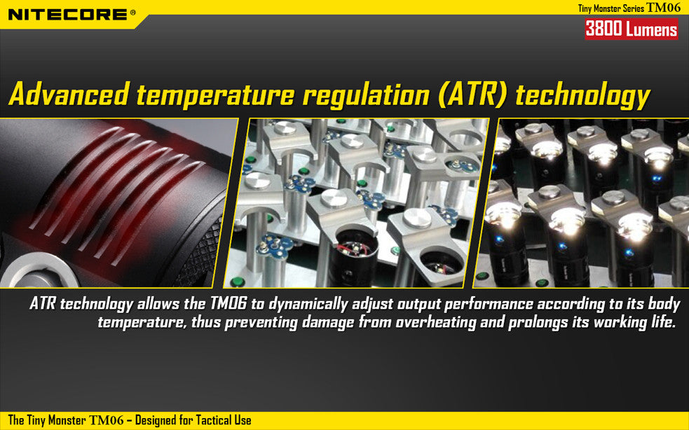 Nitecore TM06 Tactical LED Flashlight with 4 x Nitecore NL1823 2300 mAh 18650 lithium batteries