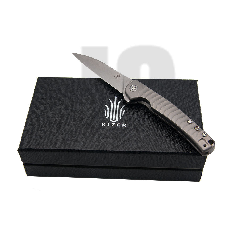 Kizer Cutlery Splinter Framelock Knife Titanium Handles Plain Edge Ki3457A1