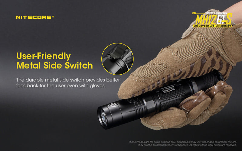 Nitecore MH12GTS is a user friendly metal side switch.