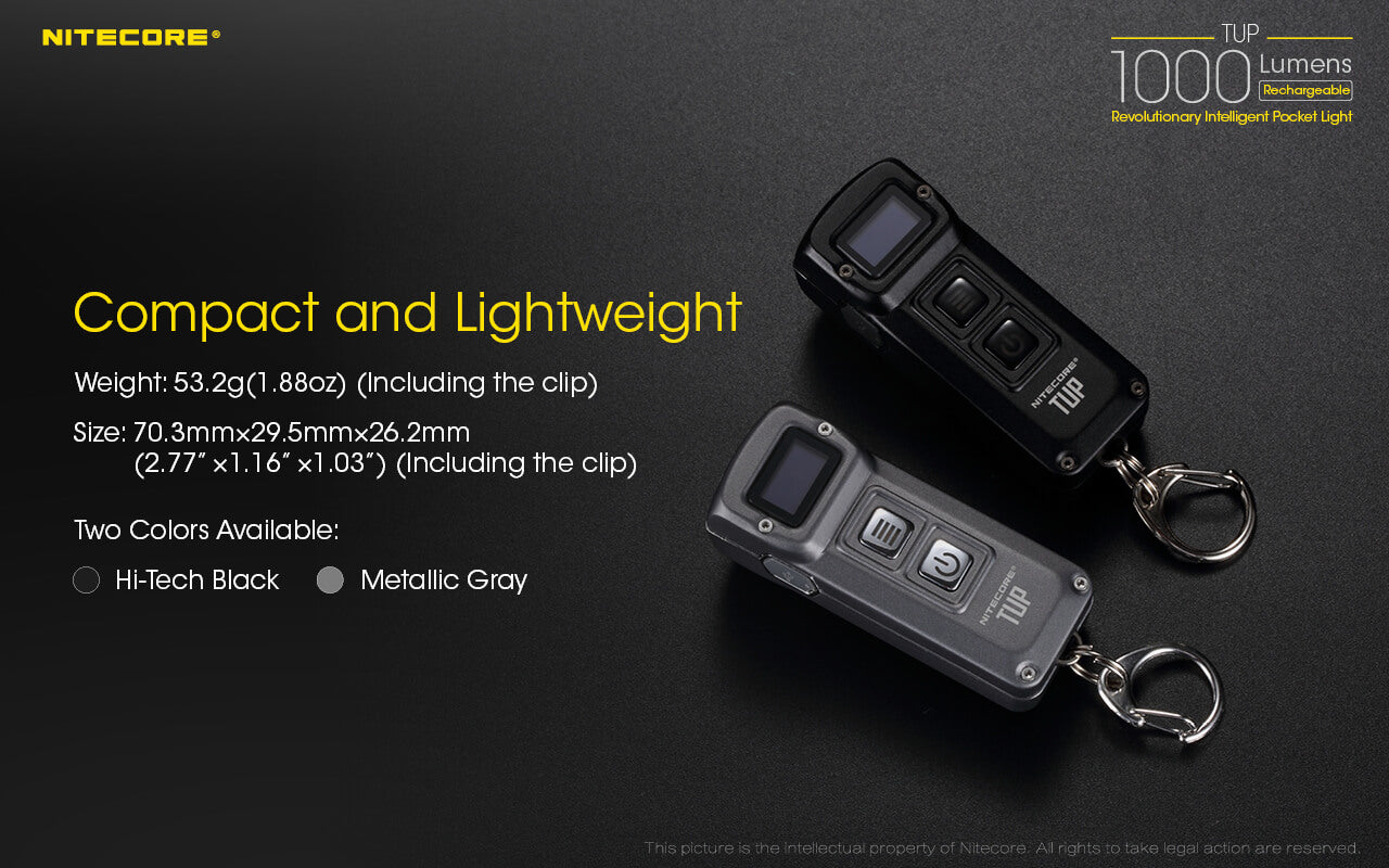 Nitecore TUP Keychain Light in Hi Tech Black or Metallic Gray