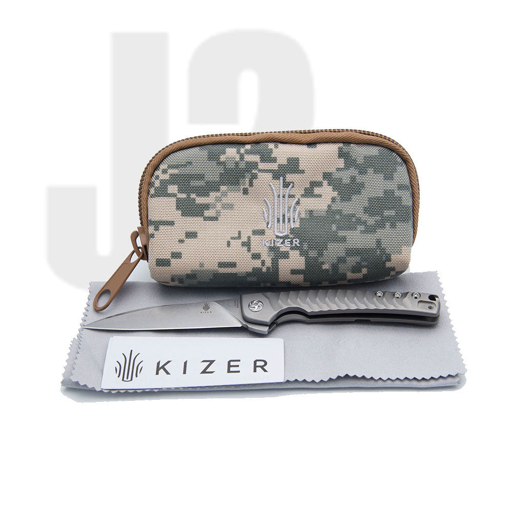 Kizer Cutlery Splinter Framelock Knife Titanium Handles Plain Edge Ki3457A1