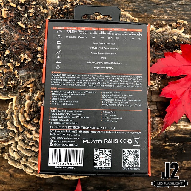 Acebeam Headlight H30 R & G Rechargeable Headlamp - CREE XHP70.2 LED - 4000 Lumens - Uses 1 x 21700 (included) 6500 K or 5000K Duplicate