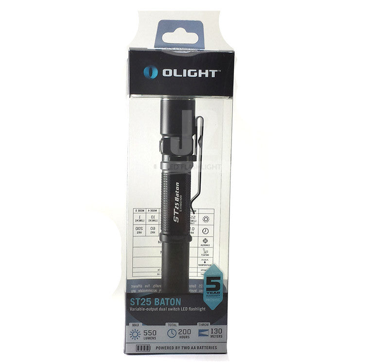 Olight ST25 Baton LED Flashlight - 550 lumens - CREE XM-L2 U2 LED - Runs on 2x AA Batteries