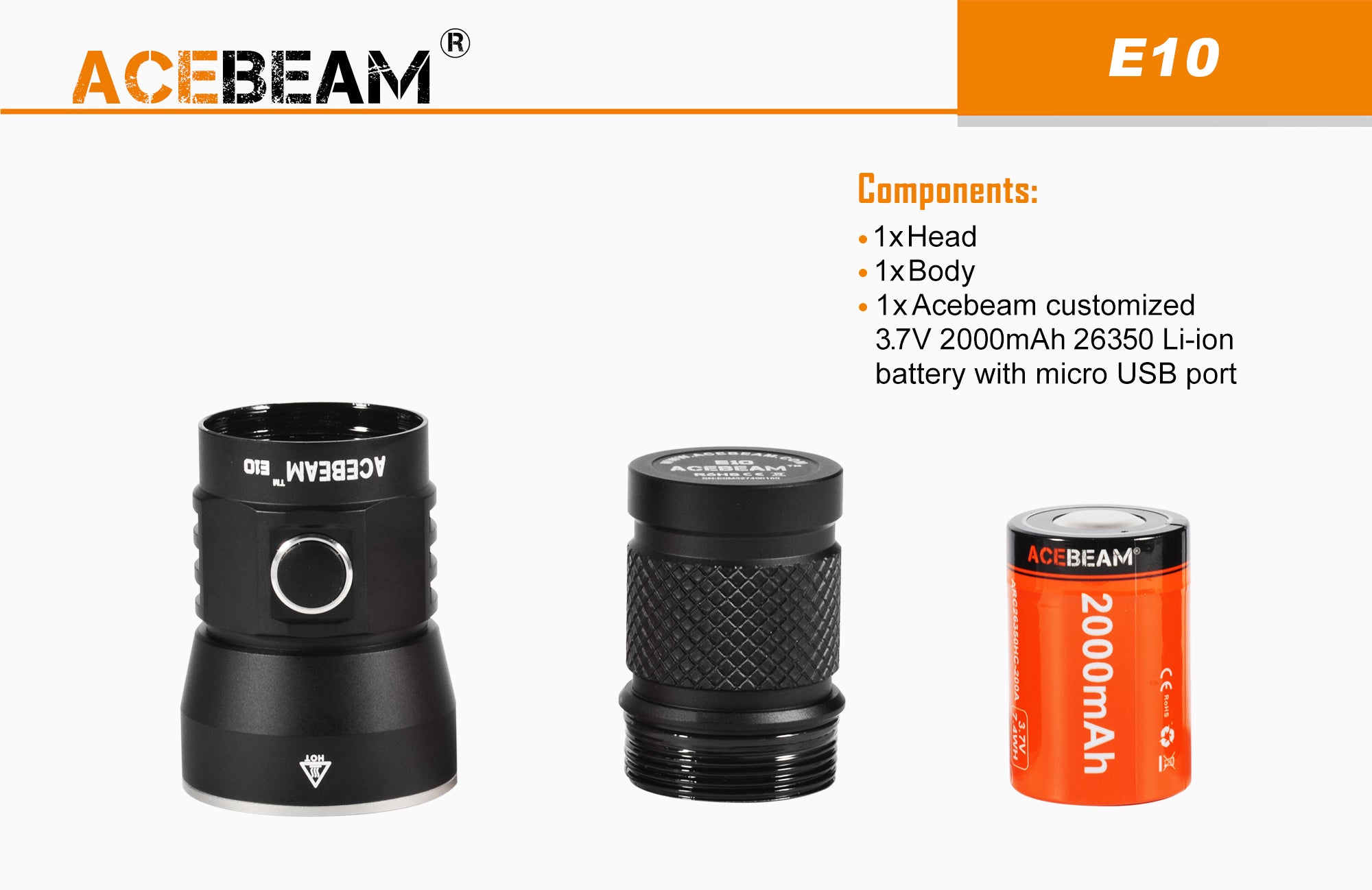 Acebeam E10 has three components