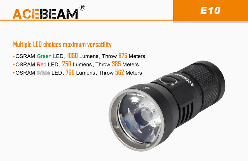 Acebeam E10 multiple LED choices maximum versatility