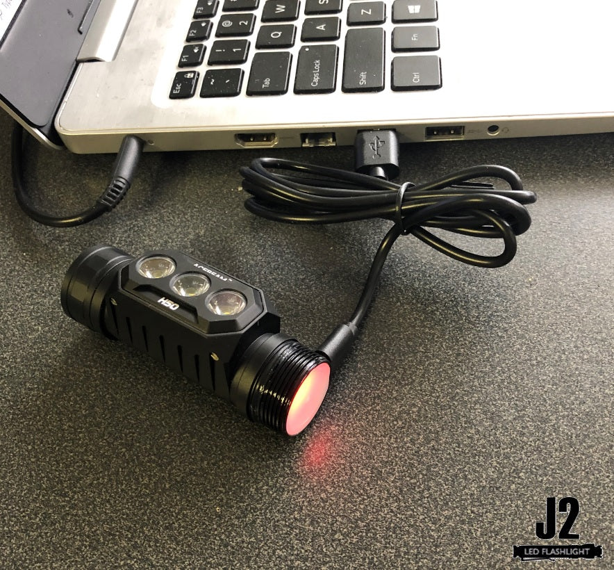 Acebeam H50 Tri LEDs Rechargeable LED Headlamp charging thru a laptop