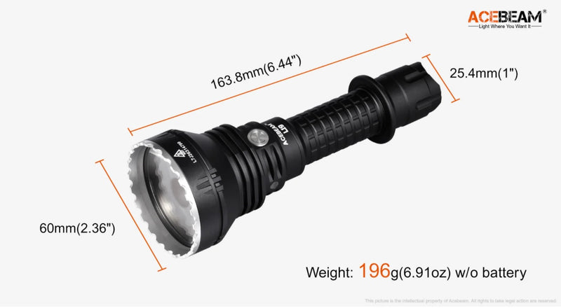 Acebeam L19 Long Range Tactical LED Flashlight in Green LED with 2,200 lumens And A Throw of 1520 Meters