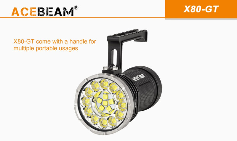 Acebeam X80GT come with a handle for multiple portable usages