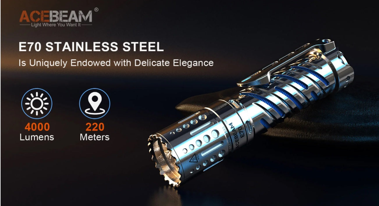 Acebeam E70 SS Stainless Steel is uniquely endowed with delicate elegance