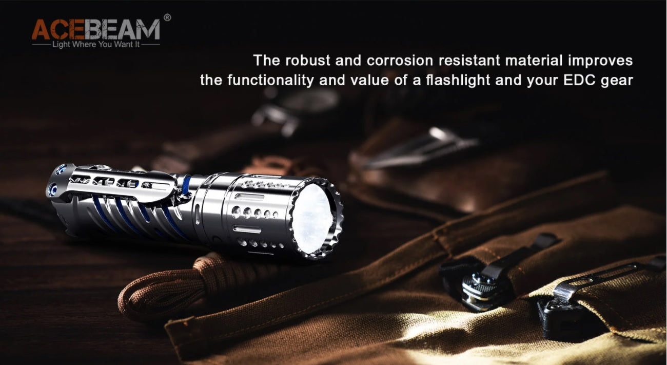 Acebeam E70 SS Stainless Steel EDC 4000 lumens LED Flashlight with robust and corrosion material improves the functionality and value of a flashlight and your EDC gear.