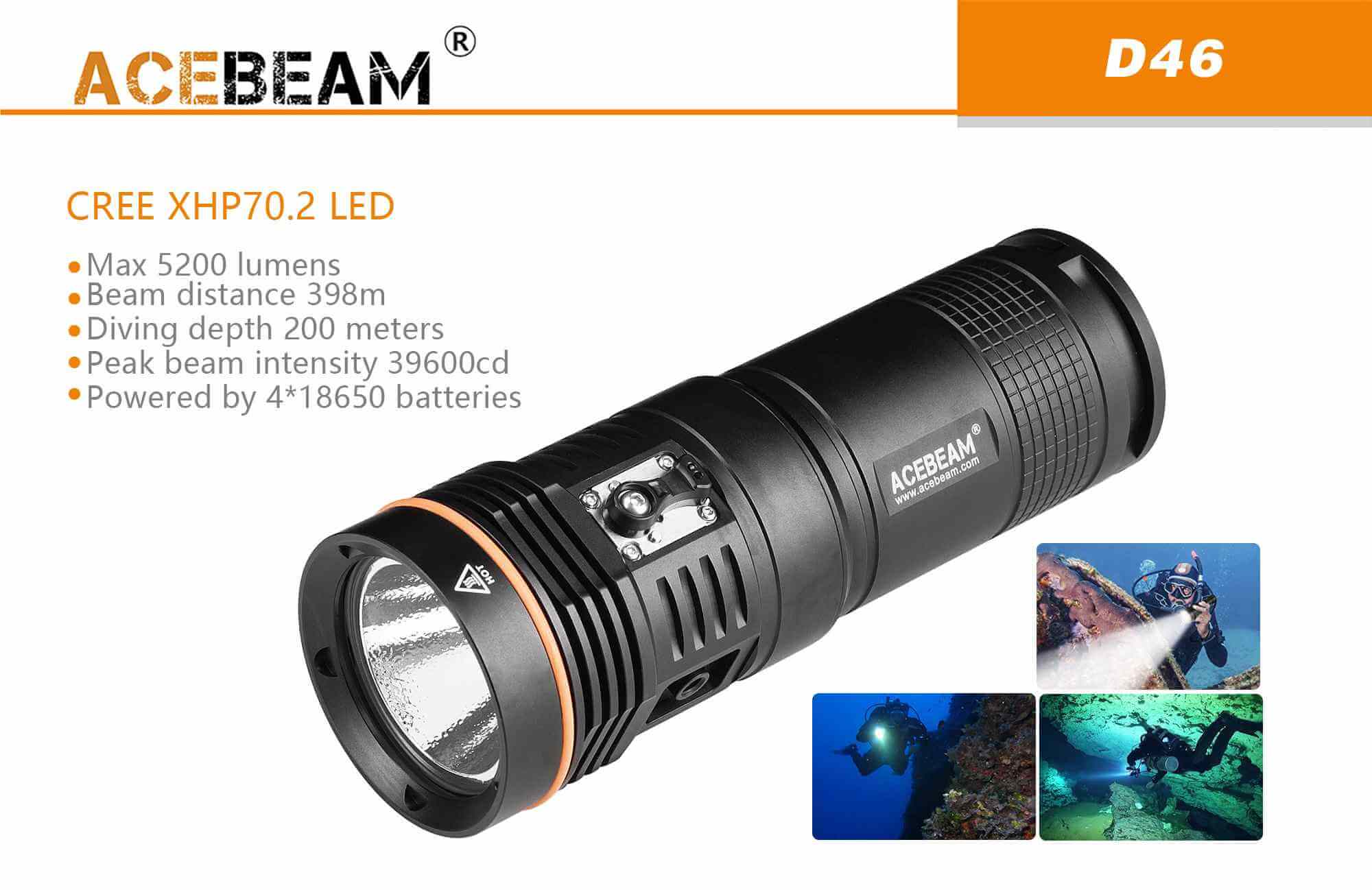 Acebeam D46 Dive light - 5200 lumens
